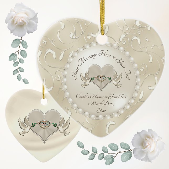 Cerâmica Ornamento de Aniversário de Ornamento de Casamento (Wedding anniversary ornament. Wonderful, Anniversary Christmas Ornament or cheap anniversary gifts.)