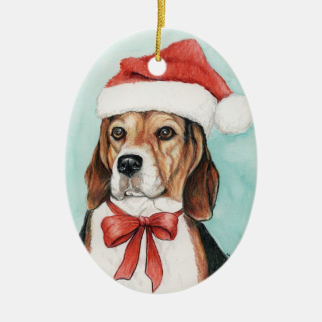 Cerâmica Ornamento de Arte Canina de Natal Beagle (Frente)