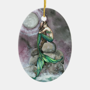 Cerâmica Ornamento de Arte Fantasia da Sereia Esmeralda