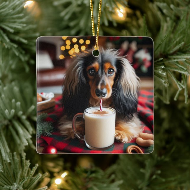 Cerâmica Ornamento de Árvore de Dachshund de Cabelo Longo (Árvore)