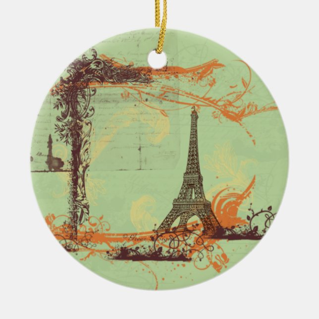 Cerâmica Ornamento de Árvore de Natal da Torre Eiffel (Frente)