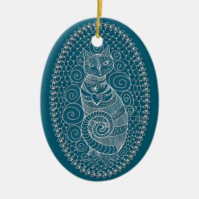 Cerâmica Ornamento de Árvore de Natal de Lace Digital (Frente)