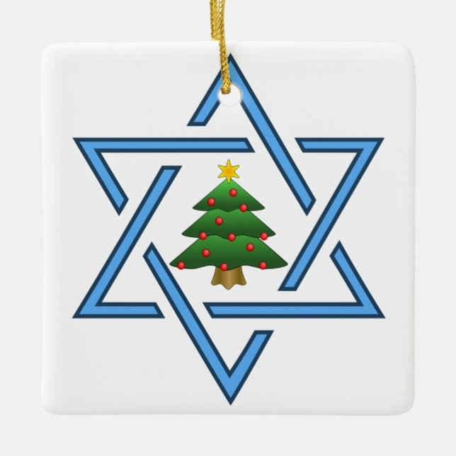 Cerâmica Ornamento de Árvore de Natal Jewish Star (Frente)