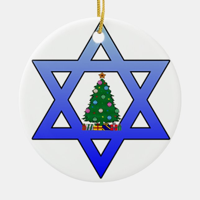 Cerâmica Ornamento de Árvore de Natal Jewish Star (Frente)