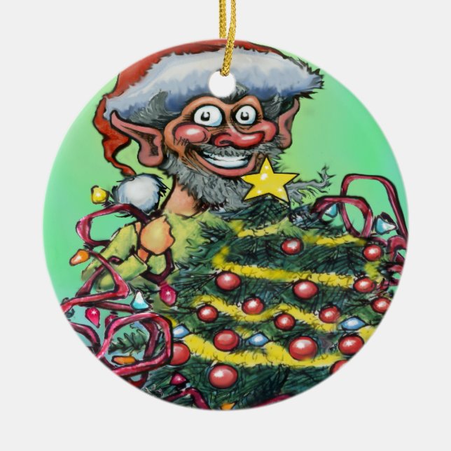 Cerâmica Ornamento de Árvore Elf w (Frente)