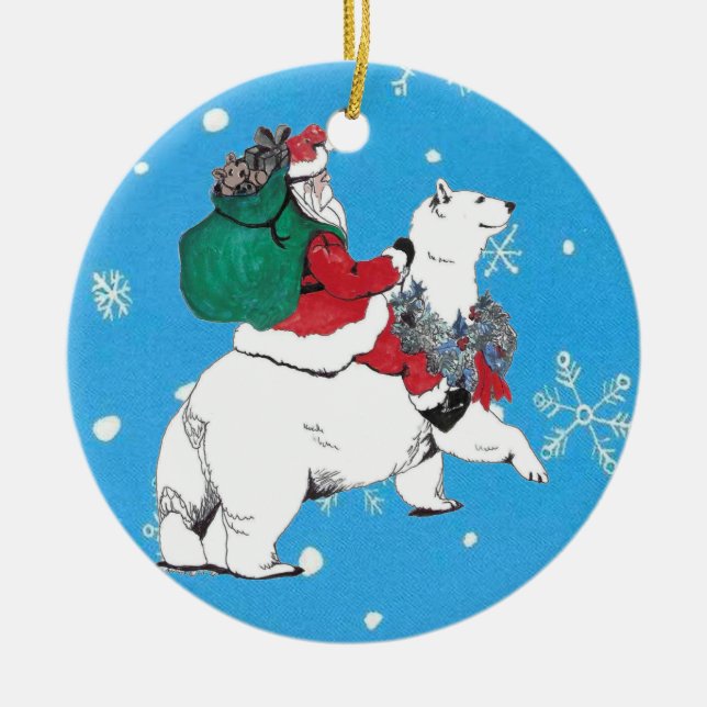 Cerâmica Ornamento de Árvore Polar de Papai Noel (Frente)