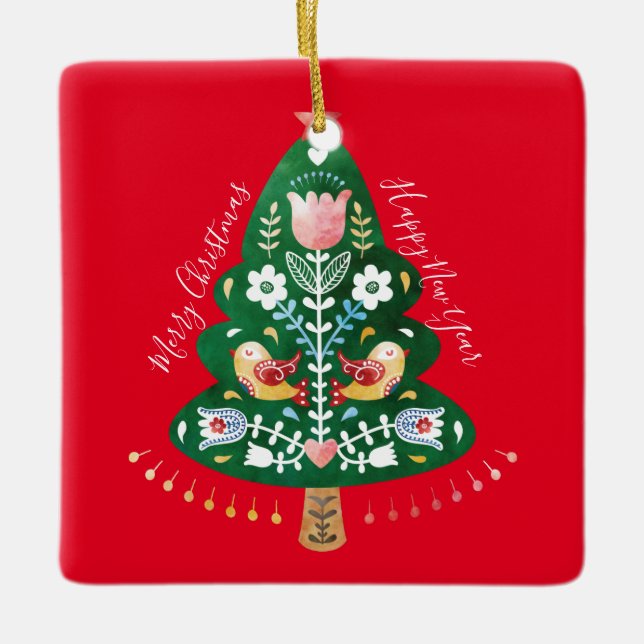 Cerâmica Ornamento de Árvores de Natal Folk Escandinavas (Frente)