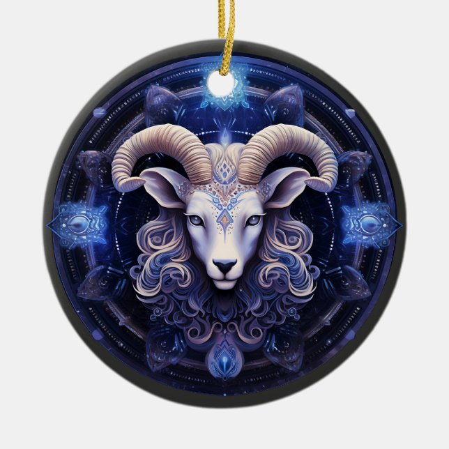 Cerâmica Ornamento de Astrologia Personalizada de Áries Zod (Frente)