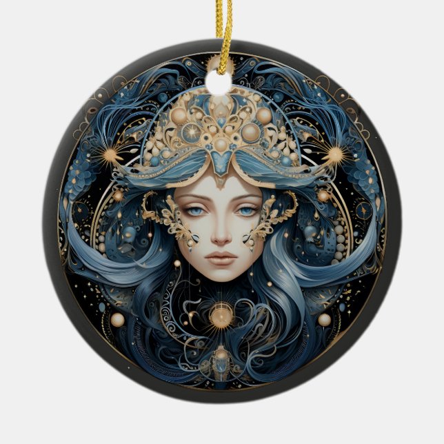 Cerâmica Ornamento de Astrologia Personalizada do Zodiac Aq (Frente)