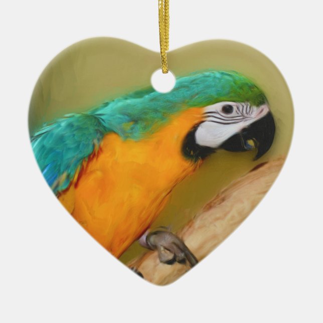 Cerâmica Ornamento de Aves de Papagaio Dourado Azul (Frente)
