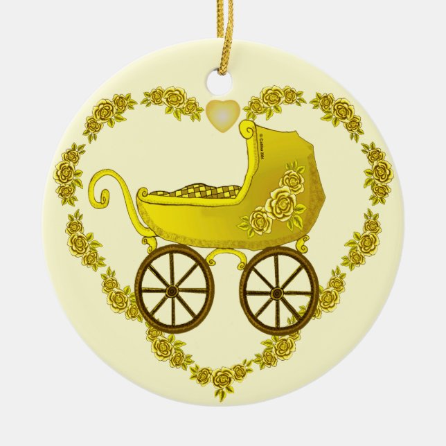 Cerâmica Ornamento de Baby Buggy Amarelo (Frente)