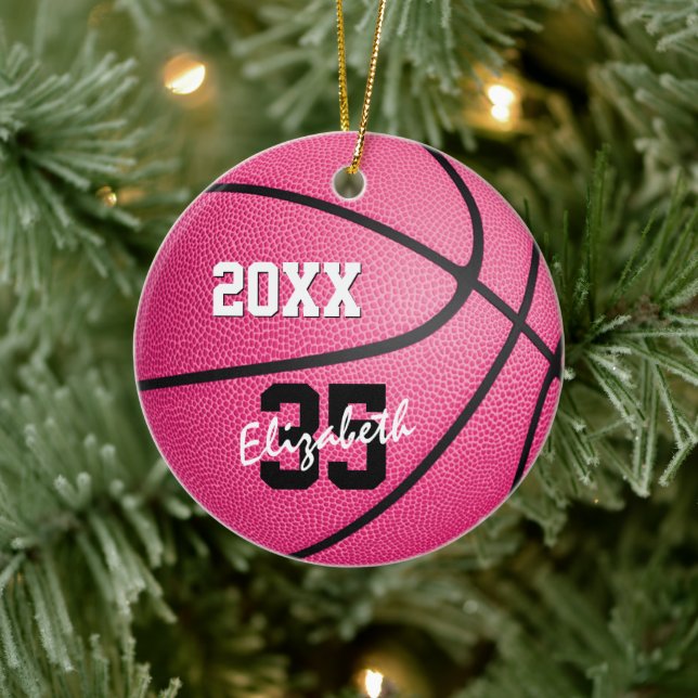 Cerâmica ornamento de basquete rosa personalizado para meni (Árvore)