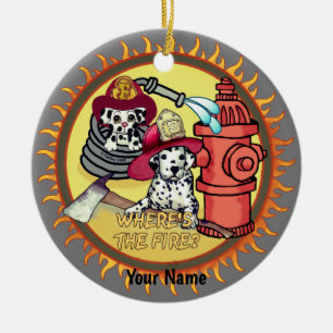 Cerâmica Ornamento de bombeiros de cães