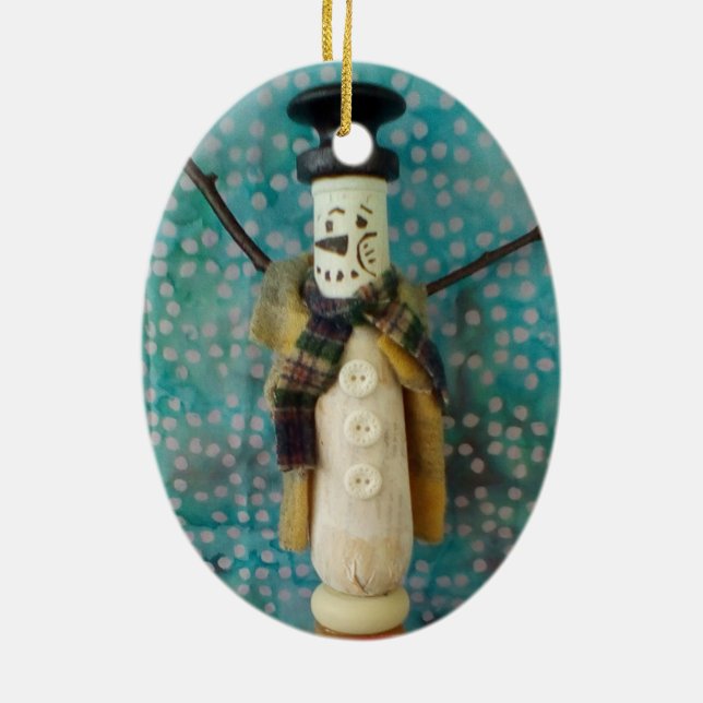 Cerâmica Ornamento de boneco de neve de brinquedo de madeir (Verso)
