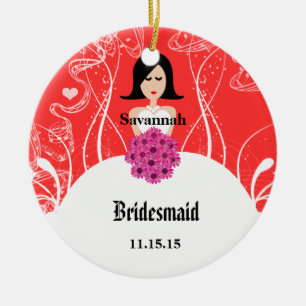 Cerâmica Ornamento de Bridesmaid do Casamento de Fuchsia e