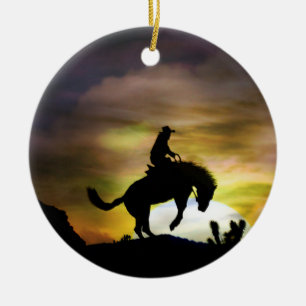Cerâmica Ornamento de Bucking Horse e Cowboy