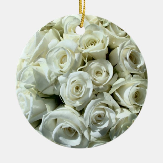 Cerâmica Ornamento de Buquê de Rosa Branca (Frente)