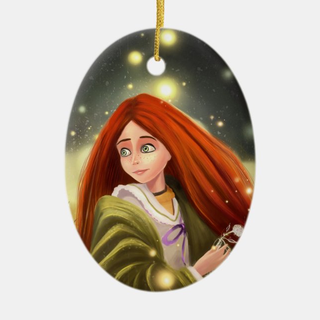 Cerâmica ornamento de cabelo vermelho da menina (Frente)