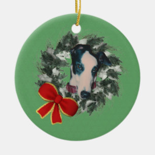 Cerâmica Ornamento de Cachorro Greyhound Wreath Holiday