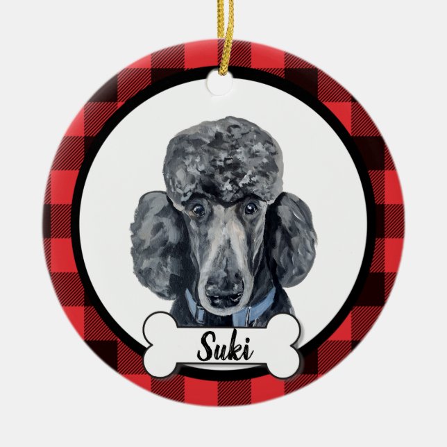 Cerâmica Ornamento de Cães de Poodle Preto (Frente)