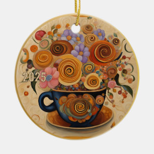 Cerâmica Ornamento de Café de Arte Moderna Datada