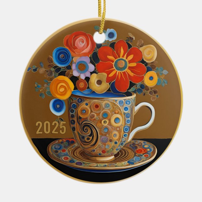 Cerâmica Ornamento de Café de Arte Moderna Datada (Frente)