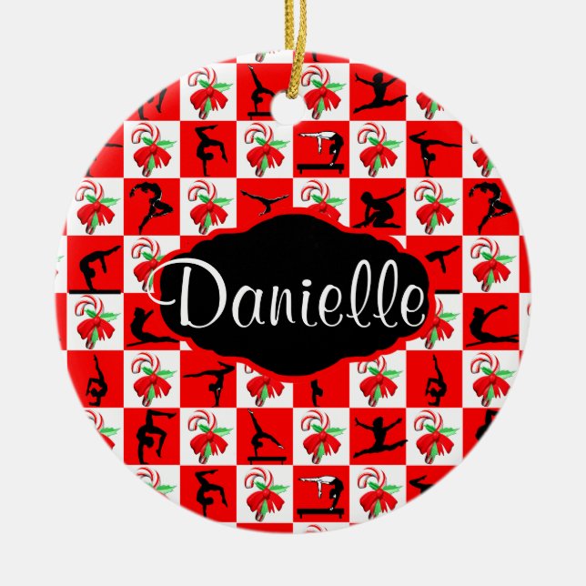 CERÂMICA ORNAMENTO DE CANA DE NATAL DE GINÁSTE PERSONALIZAD (Frente)