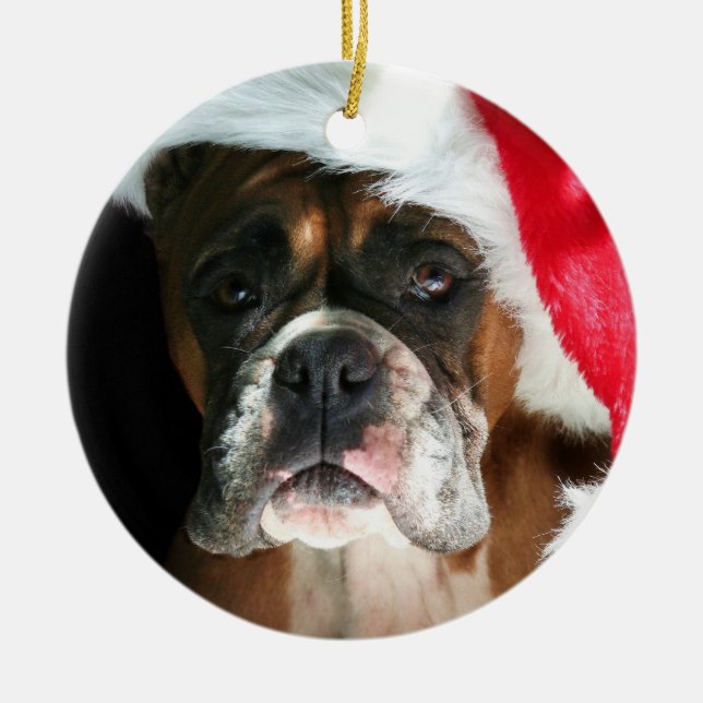 Cerâmica ornamento de cão Boxer de Natal (Frente)