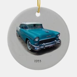 Cerâmica ornamento de carro clássico azul e branco em 1955