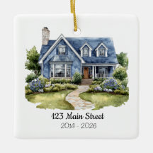 Ornamento de Casa Personalizado com Aquarela e End