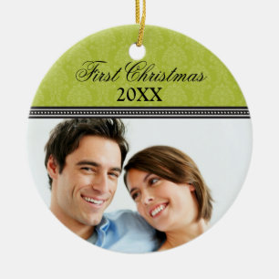 Cerâmica Ornamento de Casamento de Primeiro Natal Damask (a