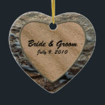 Cerâmica Ornamento de Casamento do Beach Serenity Keepsasaw<br><div class="desc">Ondas oceânicas na costa arenosa. Adicione sua foto de casamento.</div>