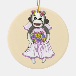 Cerâmica Ornamento de casamento do Sock Monkey Bride