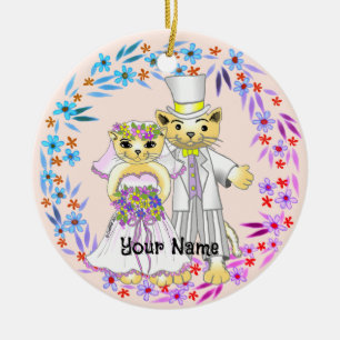 Cerâmica Ornamento de Cat Bride e Groom