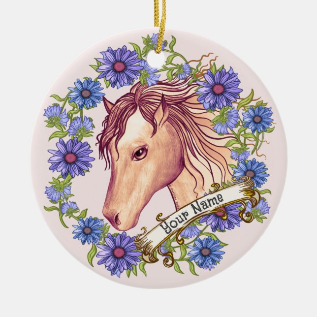 Cerâmica ornamento de Cavalo de Daisy Azul (Frente)