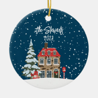 Cerâmica Ornamento de Cena de Vila de Natal Personalizada