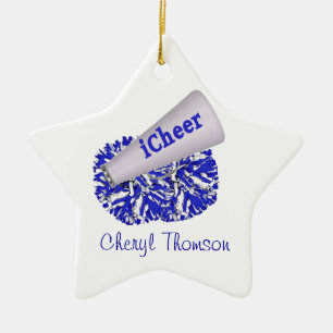 Cerâmica ornamento de Cheerleader azul e branco