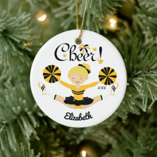 Cerâmica Ornamento de Cheerleader Louro Preto e Dourado
