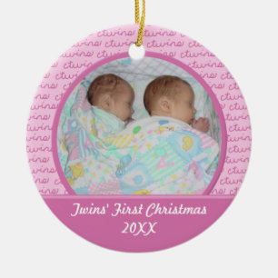 Cerâmica Ornamento de Christma dos gêmeos do rosa primeiro