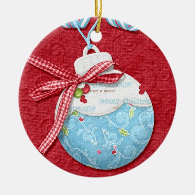 Cerâmica Ornamento de Christmouse da feliz (Frente)