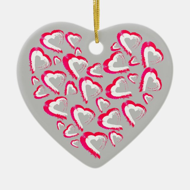 Cerâmica Ornamento de Cinzas do Coração Vermelho e Branco (Frente)