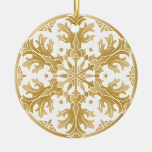 Cerâmica Ornamento de Círculo em Floco de Neve, Ouro lindo