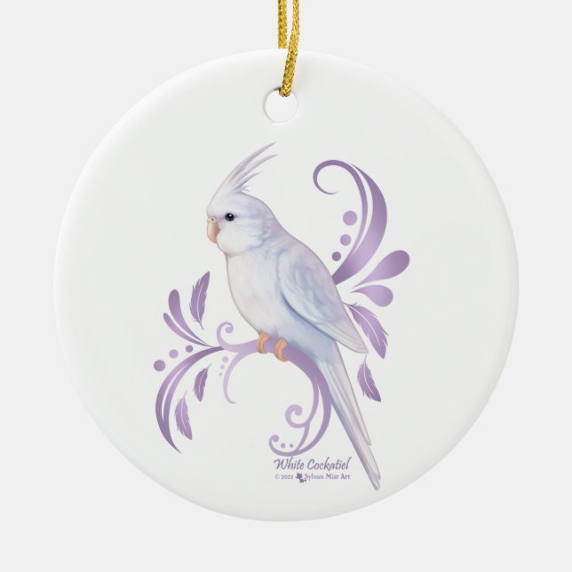 Cerâmica Ornamento de Cockatiel Branco (Frente)
