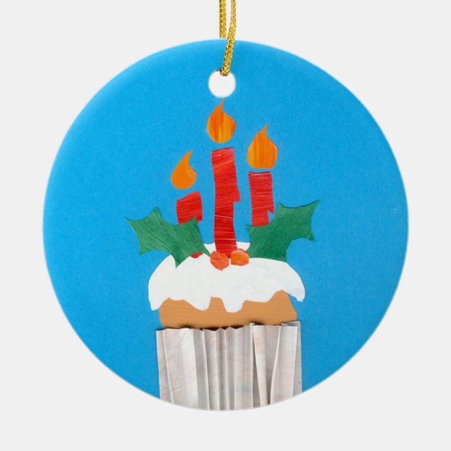 Cerâmica Ornamento de Cupcake de Natal (Frente)