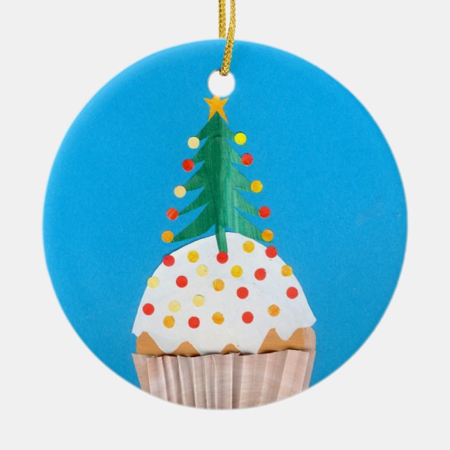 Cerâmica Ornamento de Cupcake de Natal (Frente)