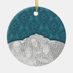 Cerâmica Ornamento de Damasco de Natal Elegante, Azul