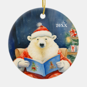 Cerâmica Ornamento de Data de Personalização do Urso Polar 