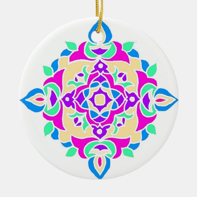 Cerâmica Ornamento de Diwali com teste padrão de Rangoli (Frente)