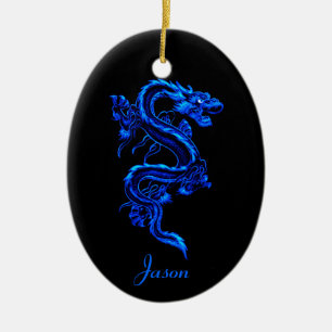 Cerâmica Ornamento de Dragão Azul