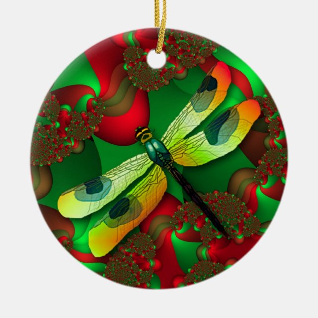 Cerâmica Ornamento de Dragonfly Holiday (Frente)